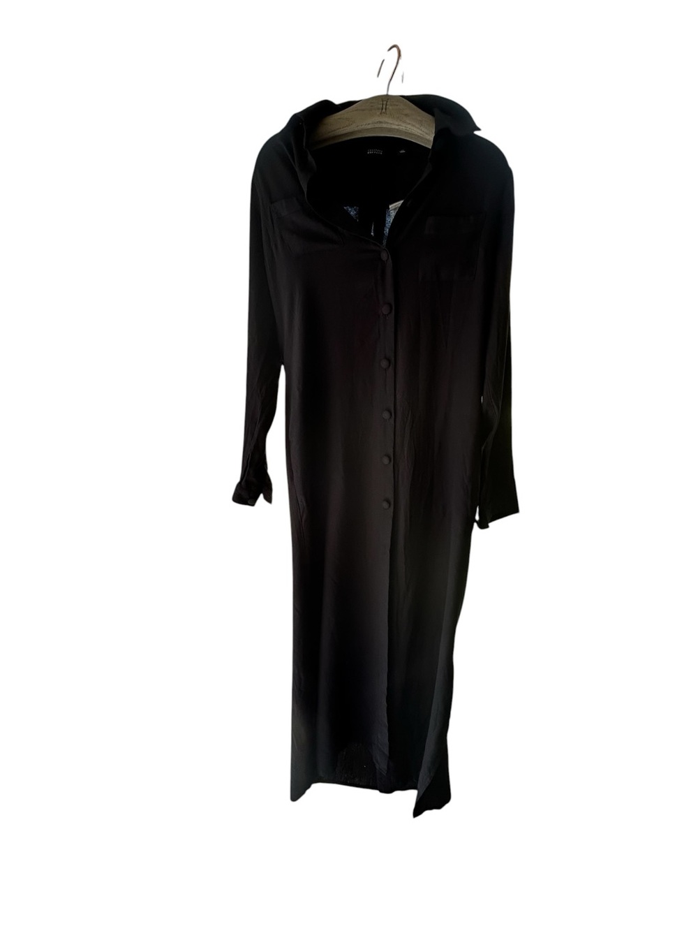 Christiana Erlich Long Black Button-Front Shirt Dress XS